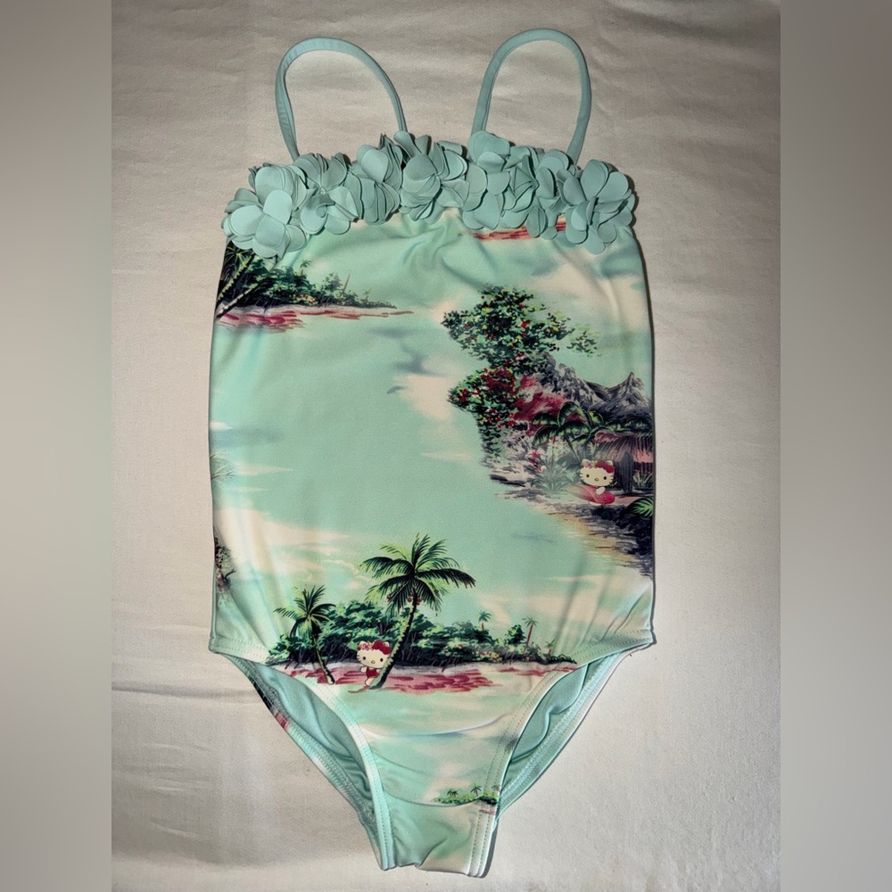 O'Neill x Hello Kitty Kids Swim One Piece in Aqua with Tropical Print